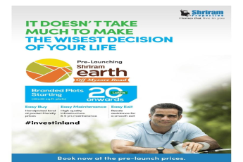 Avail branded plots at Rs. 20 lakhs at Shriram Earth in Bangalore